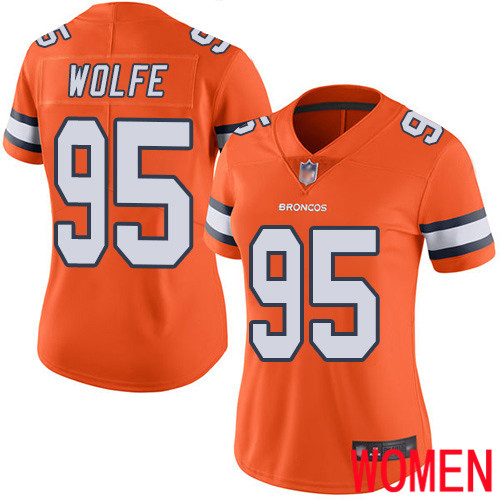 Women Denver Broncos #95 Derek Wolfe Limited Orange Rush Vapor Untouchable Football NFL Jersey
